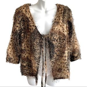 MLLE GABRIELLE Eye Lash Knit Animal Print Jacket/Top/Bolero/cape Tie Front S/M